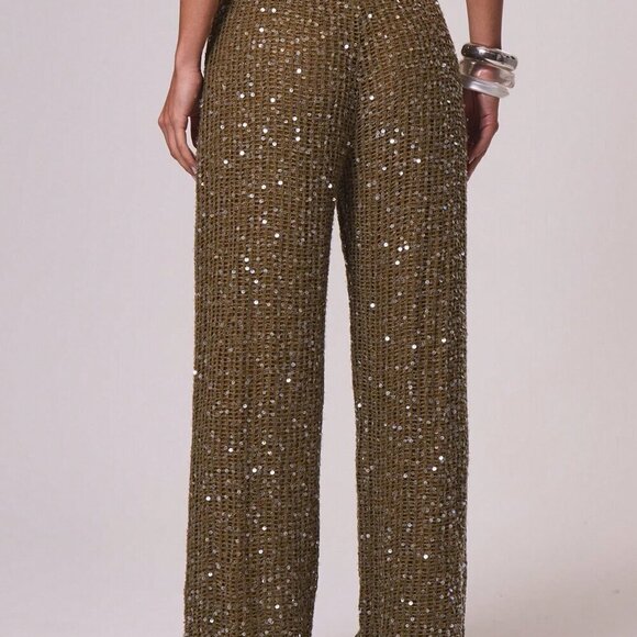 Olive Green Boho Women's Resort Knit with sequin pants - Picture 4 of 6